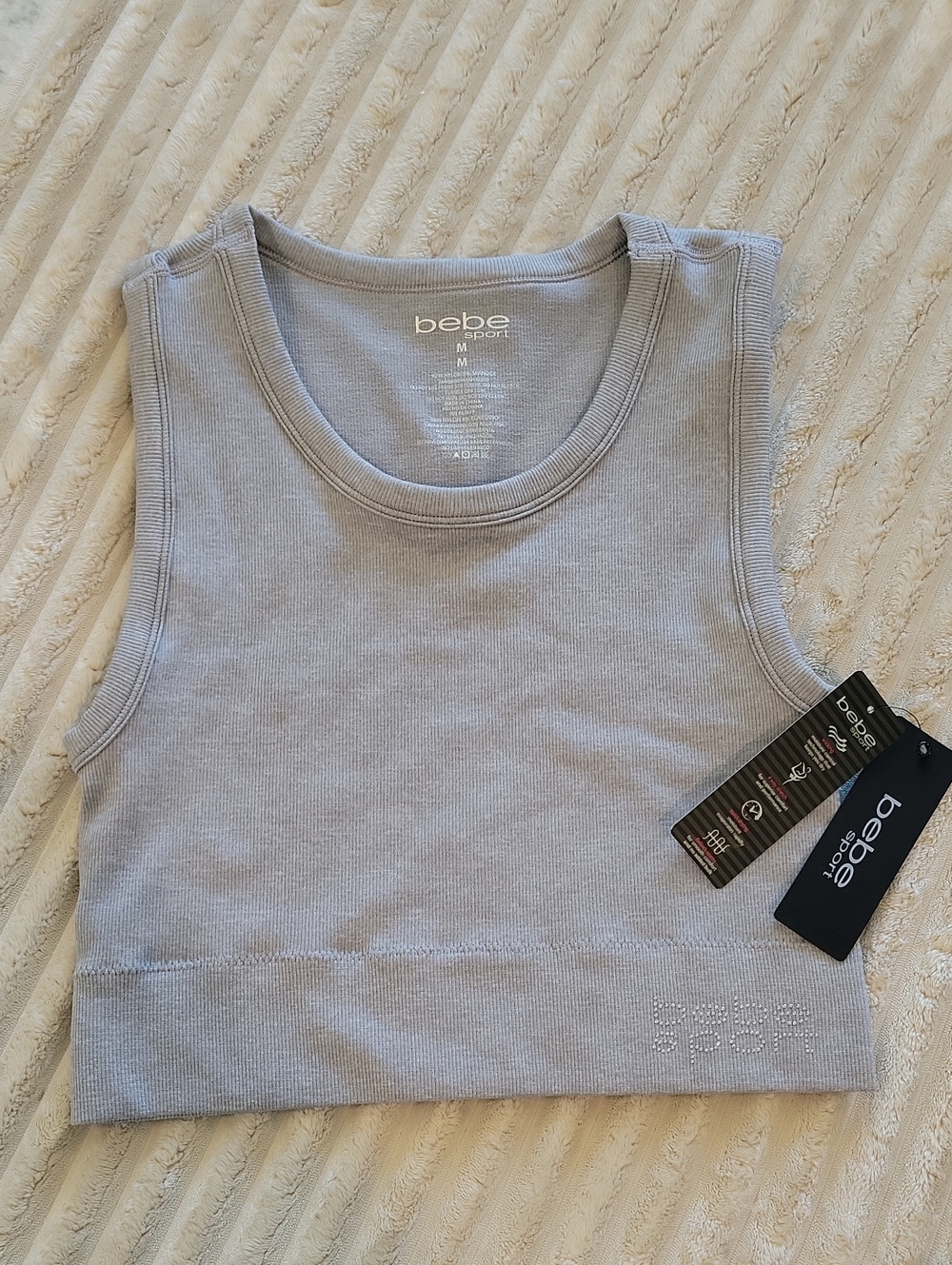 bebe Light Gray Ribbed Crop Tank